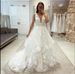 Ethereal Forest Wedding Dress With Deep V-Neck & Open Back – Flowy Chapel Train Bridal Gown In Soft Lace (Ivory/White, Sizes XS-XXXL)_ecoleips.com