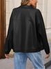 K Casual Long Sleeved Solid Color PU Motorcycle Leather Jacket, Lapel Jacket, Outerwear, Women's Top_ecoleips.com