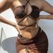 Verve 2025 New Women's Swimsuit Solid Color Mesh Skirt Sexy Bikini Three-Piece Set Swimwear_ecoleips.com