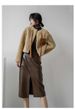 K Mid-length Leather Skirt For Women; Vintage, High-waisted, Slimming, Slit A-line Skirt With A Hip-hugging_ecoleips.com