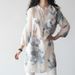 Spring/Summer Plus Size Cotton Linen Shirt Floral Print Loose Mid-Length Three Quarter Sleeve Korean Style Literary Women's Top_ecoleips.com