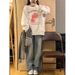 Round Neck Heavyweight American Style Fleece Lined Thickened Sweatshirt For Women, Autumn And Winter, Hong Kong Style Trendy Loose Loose Couple Outfit, Men's Long Sleeved Top_ecoleips.com