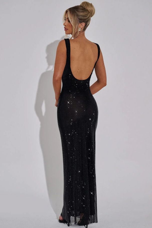 Women's Sexy Sequined Mesh Backless Halter Bodycon Maxi Dress – Glitter Party Club Gown_ecoleips.com