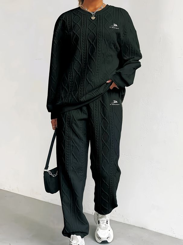 Textured Knit Sweater & Tapered Pants Set – Casual Two-Piece Outfit | Cozy & Stylish (S-XXL)_ecoleips.com