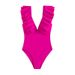 V Neck Ruffled One Piece Swimsuit For Women Bodycon Style Conservative Triangle Beach Swimwear_ecoleips.com