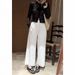 Suitable For All Seasons Wenjiu Light Embroidered Lace Edge Linen Cotton Flared Wide-Leg For Women Comfortable Elegant Hollow Out_ecoleips.com