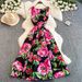 High-End Women's Sleeveless Dress European American Style Fashion Print round Neck Fitted Waist Pleated Full Skirt_ecoleips.com