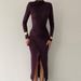 Spring New Arrival Women's Elegant Solid Color High Slit Pleated Slim Fit Long Sleeve Dress_ecoleips.com