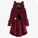 Women's Fleece Hooded Sweatshirt Winter Warm Pullover Long Sleeve Casual Loungewear Cat Print Plus Size_ecoleips.com