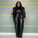 Women's Clothing Plus Size Women's PU Leather Suit Jacket Stand Collar Belt Long Design For Casual And Formal Wear_ecoleips.com