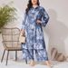 Plus-Size Print Suit Set – Modest Long Sleeve Top & Palazzo Pants For Women (0XL-4XL) | Fashion Breathable & Ethnic Elegance_ecoleips.com