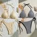 Women's Clothing Sexy Solid Color Mesh Shell Halter Bikini Ladies Bikini Beach Vacation Swimsuit_ecoleips.com