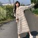 Autumn New Korean Fashion Loose Striped Knitted Maternity Dress_ecoleips.com
