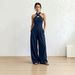 Summer New Style Women's Off-Shoulder Sleeveless Jumpsuit Wide Leg Halter Woven Striped Solid Color Elegant Romper_ecoleips.com