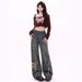 American Retro Side-zip Raw-edge Straight-leg Jeans For Women, Spring/summer Trendy New Butterfly Patch Floor-length_ecoleips.com