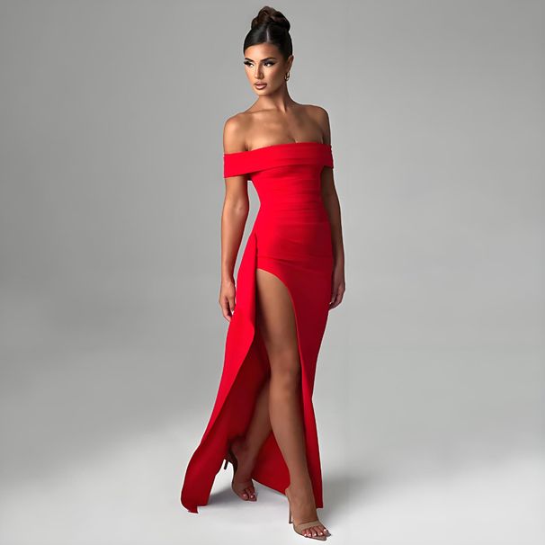 Women's Strapless Sweetheart Neckline Maxi Dress - Sexy Backless Gown With High Slit (Elegant Evening Dress Bodycon Formal Gown)_ecoleips.com