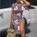 Women's Clothing women's elegant round neck printed slit drawstring hip dress_ecoleips.com