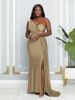 Women's Clothing Sleeveless One Shoulder Sexy Tight High Waist Slit Temperament Evening Dress_ecoleips.com