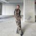 Women's 2024 Spring Summer New Fashion Personality Mesh Print Sheer High Neck Slim Fit Dress_ecoleips.com