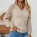 Women's Clothing Pullover Long Sleeve Elegant Solid Color Knit Pullover Sweater With Crochet Detailing, Loose Fit V-Neck Long Sleeve Top For Women_ecoleips.com