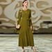 Ba3048 Military Green Extra-Long Sleeved Embroidered Applique Dress_ecoleips.com