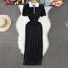 Women's Clothing Short Sleeved Polo Collar Knitted Dress For Women In Summer Slim And Elegant Slim Fitting In Mid Length Sweater Dress_ecoleips.com