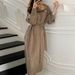 Elegant French-Inspired Long Knit Sweater Women's High Neck Tunic Coatigan Winter Layering Staple In Cashmere-Like Acrylic Blend (Khaki/Black/Beige)_ecoleips.com