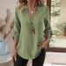 Women's Casual Loose V Neck Shirt 2025 Spring Summer European American Style plus Size Solid Color Foreign Trade New Top_ecoleips.com