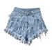 Women's Clothing New Heavy Diamond Ostrich Feather Design Slim Tassel Fashionable Versatile Denim Shorts_ecoleips.com
