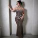 Women's Rhinestone Evening Dress - Sleeveless Bodycon Midi Dress With Glitter Mesh & Stretch Fabric_ecoleips.com