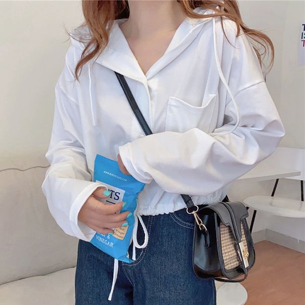 American-style Spring And Autumn Women's Hooded Casual Jacket, Loose-fitting, Drawstring, Short, Slimming Cardigan,_ecoleips.com