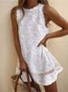 New Casual Loose Dress For Women Fashion O Neck Sleeveless White Elegant Beach Party Dresses Female Sweet Lace Hollow Out Dress_ecoleips.com