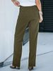 Fashionable New Women's Casual Straight Leg Pants With High Waist Button Elastic Band And Multiple Pockets_ecoleips.com