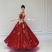 Burgundy Bridal Engagement Dress Halter Neck Evening Gown High Class Banquet Hostess Toasting Dress New Style_ecoleips.com