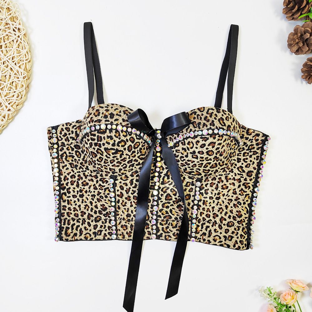 Women's Clothing Leopard Print Tube Top With Breathable Mesh Slim Fit Herringbone Camisole For Women With Thin Bowknot Bra_ecoleips.com