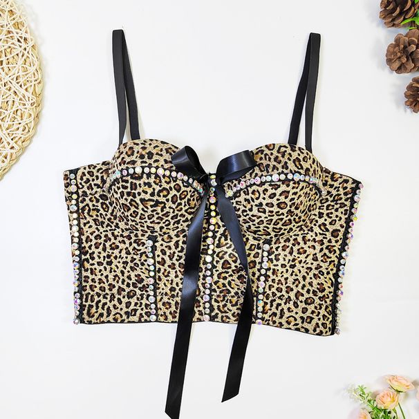Women's Clothing Leopard Print Tube Top With Breathable Mesh Slim Fit Herringbone Camisole For Women With Thin Bowknot Bra_ecoleips.com