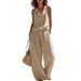 Women's 2 Piece Sleeveless Cowl Neck Linen Set – Minimalist Casual Summer Outfit 2026_ecoleips.com
