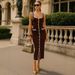 Women's Clothing Vest Dress Contrast Color Single Row Multi Button Slit Long Knitted Dress_ecoleips.com