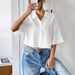 Women's Clothing White Short Sleeve Crop Top Shirt Casual Button Down Blouse_ecoleips.com