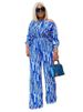 K European And American Plus Size Women's Striped Printed Slanted Long Sleeves, Loose Shoulder Casual Suit, Extra Large Size_ecoleips.com