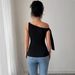 Women's Elegant Off-Shoulder Twist Knot Tie Detail T-Shirt For Office & Casual Wear - Solid Color Stretch Polyester Slim Fit Sleeveless Top_ecoleips.com