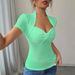 Women's V-Neck Knit Top - Pure & Sexy Style Short Sleeve Tee | Soft Stretch Fabric For Casual & Date Nights_ecoleips.com