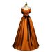 Women's Orange Long Dress Satin Off-Shoulder Solo Singing Tutu Evening Gown For Music Exam And Annual Meeting_ecoleips.com