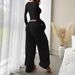 Women's Clothing Fashion Off Shoulder Slim Fit Women's Long Sleeved Two Piece Set American Style Trousers_ecoleips.com
