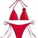 Women's Clothing Sexy Solid Color Three Point Three Dimensional Flower Split Sexy Swimsuit_ecoleips.com