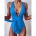 Women's Clothing Sexy One Piece Swimsuit Deep V Backless Lace-Up Solid Color Swimwear For Summer Vacation_ecoleips.com