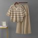 Women's Striped Polo Collar Knitted Suit Two Piece Set European American Style Casual Loose Wide Leg Pants Summer Outfit_ecoleips.com