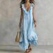 Women's Solid Color Sleeveless V-Neck Cotton Linen Swing Dress American Style Spring/Summer New Full-Length Dress_ecoleips.com