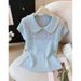 Women's French Style Knitted Top Soft Peter Pan Collar Hollow Design Short Sleeved Slimming Elegant Fashion Summer 2026_ecoleips.com