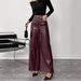 Aria Basics Long, Drapey Black Leather In European And American Style, Wide-leg Pants, Slimming Sheepskin Workwear For Women,_ecoleips.com